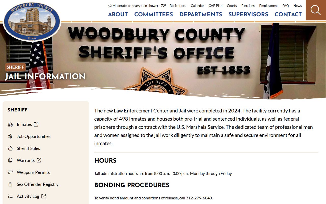 Official Woodbury County Jail page describing jail services and custody resources