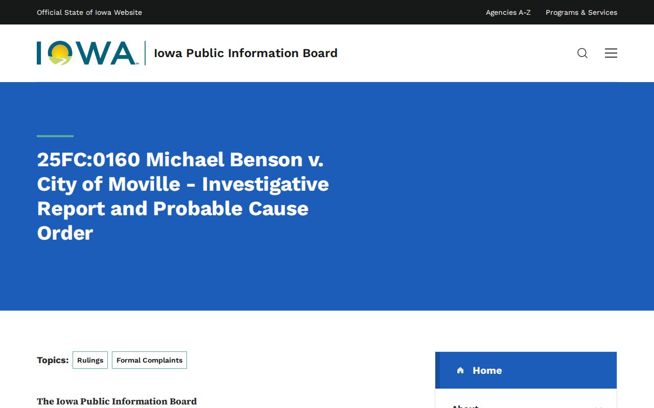 Iowa Public Information Board Moville public records request proceeding