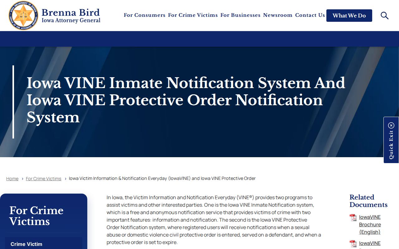 Iowa Attorney General IowaVINE information and registration instructions