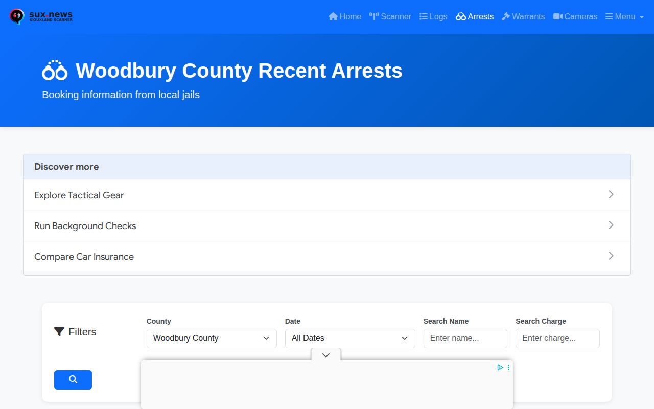 Siouxland Scanner Woodbury County recent arrests search interface