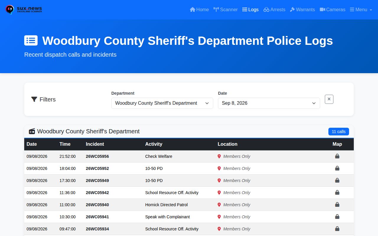 Siouxland Scanner Woodbury County police logs interface